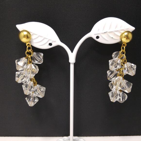 Vintage Crystal Dangling Beads Post Earrings, Gold Tone Chain, 1980s, 2 1/4 In - Picture 1 of 10